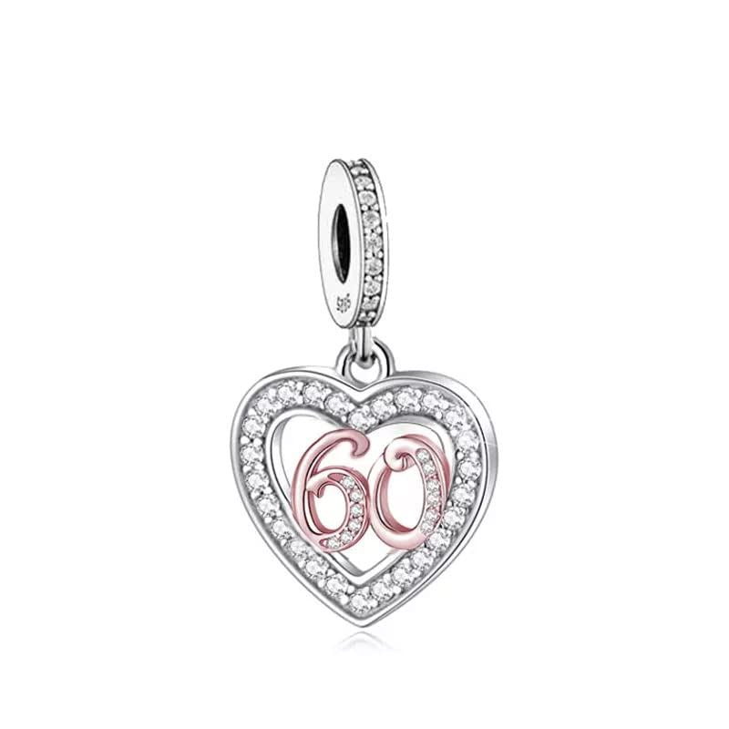 💝 60th Birthday Charm 925 Sterling Silver Number 60 Heart Love Anniversary Gift