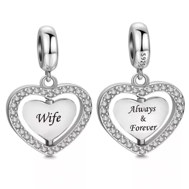 💝 Wife Always & Forever Charm 925 Sterling Silver Love Heart Anniversary Gift