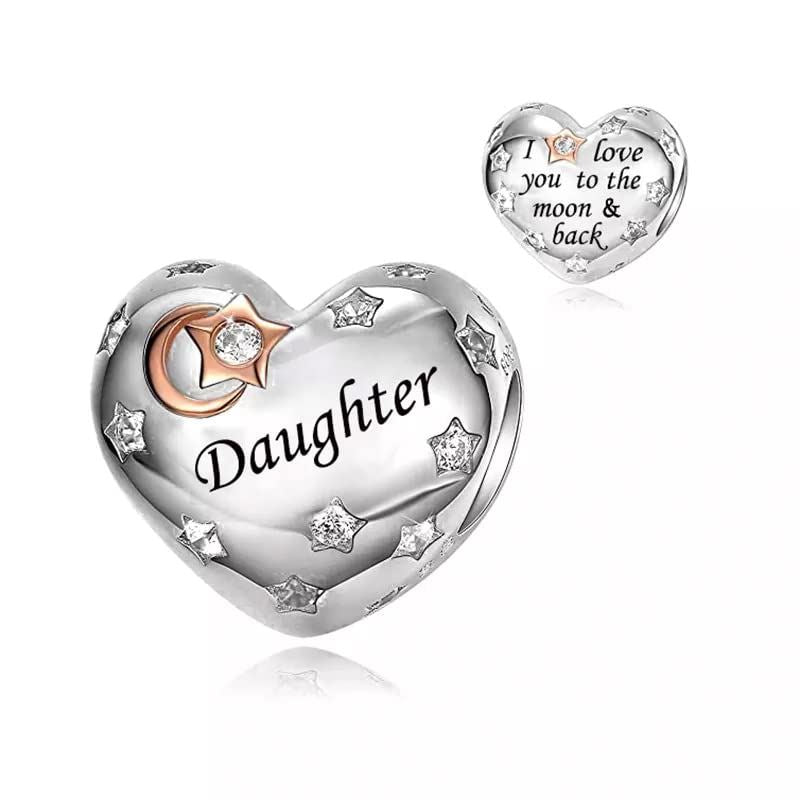 💝 Daughter Charm I Love You To The Moon And Back 925 Sterling Silver Heart Gift