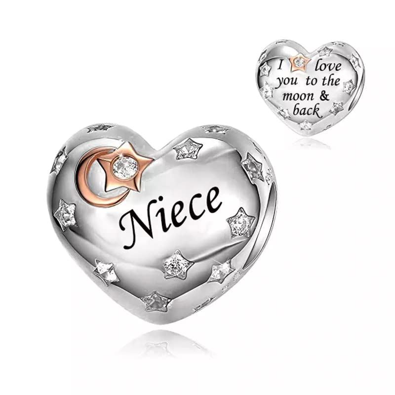 💝 Niece Charm I Love You To The Moon And Back 925 Sterling Silver Heart Gift