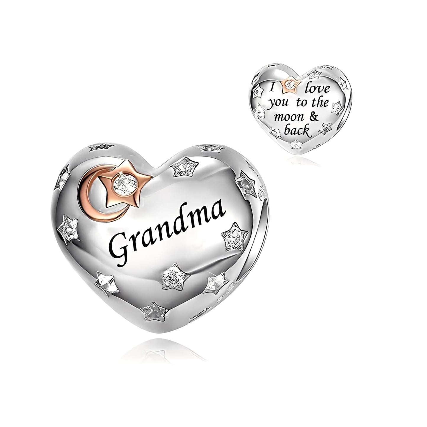 iLove Charms 925 Sterling Silver Charm for Nanny Nan Grandma Son Wife Dad Niece Mum Daughter I Love You To The Moon And Back Heart