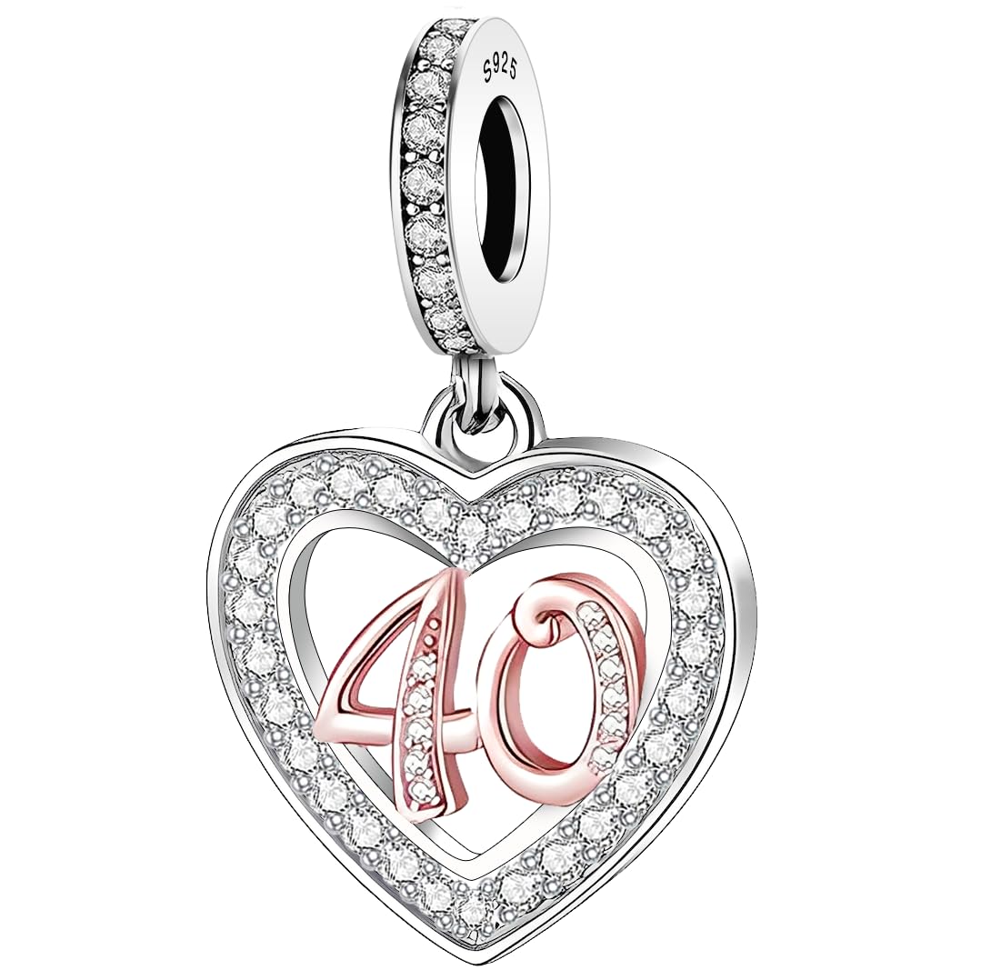 925 Sterling Silver 13 16 18 21 30 40 50 60 70 -13th 16th 18th 21st 30th 40th 50th 60th 70th Birthday Charm Heart Bead Jewellery Love Gift