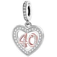925 Sterling Silver 13 16 18 21 30 40 50 60 70 -13th 16th 18th 21st 30th 40th 50th 60th 70th Birthday Charm Heart Bead Jewellery Love Gift