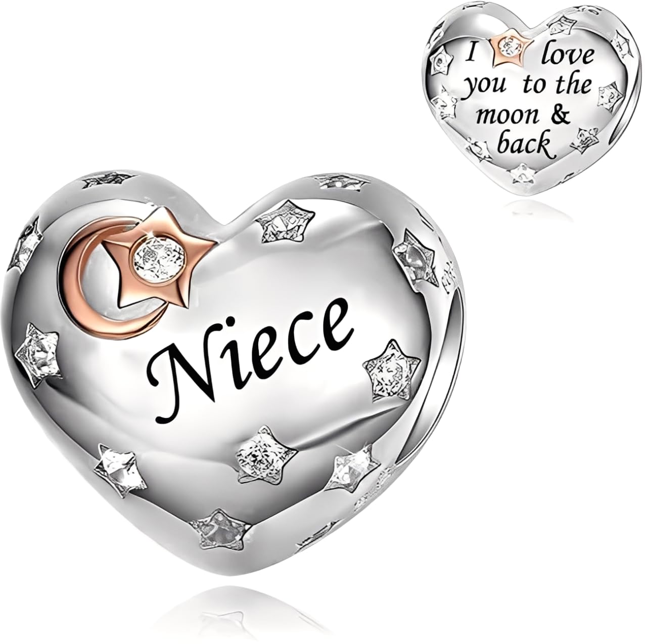 iLove Charms 925 Sterling Silver Charm for Nanny Nan Grandma Son Wife Dad Niece Mum Daughter I Love You To The Moon And Back Heart