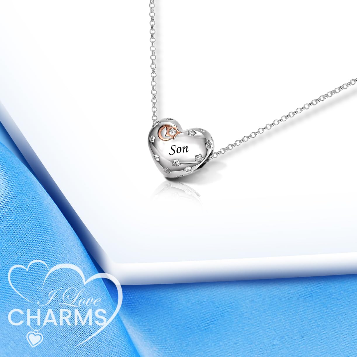 iLove Charms 925 Sterling Silver Charm for Nanny Nan Grandma Son Wife Dad Niece Mum Daughter I Love You To The Moon And Back Heart