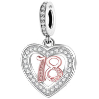 925 Sterling Silver 13 16 18 21 30 40 50 60 70 -13th 16th 18th 21st 30th 40th 50th 60th 70th Birthday Charm Heart Bead Jewellery Love Gift