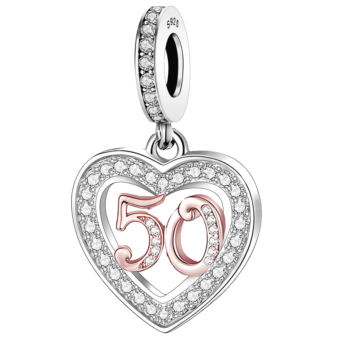 925 Sterling Silver 13 16 18 21 30 40 50 60 70 -13th 16th 18th 21st 30th 40th 50th 60th 70th Birthday Charm Heart Bead Jewellery Love Gift