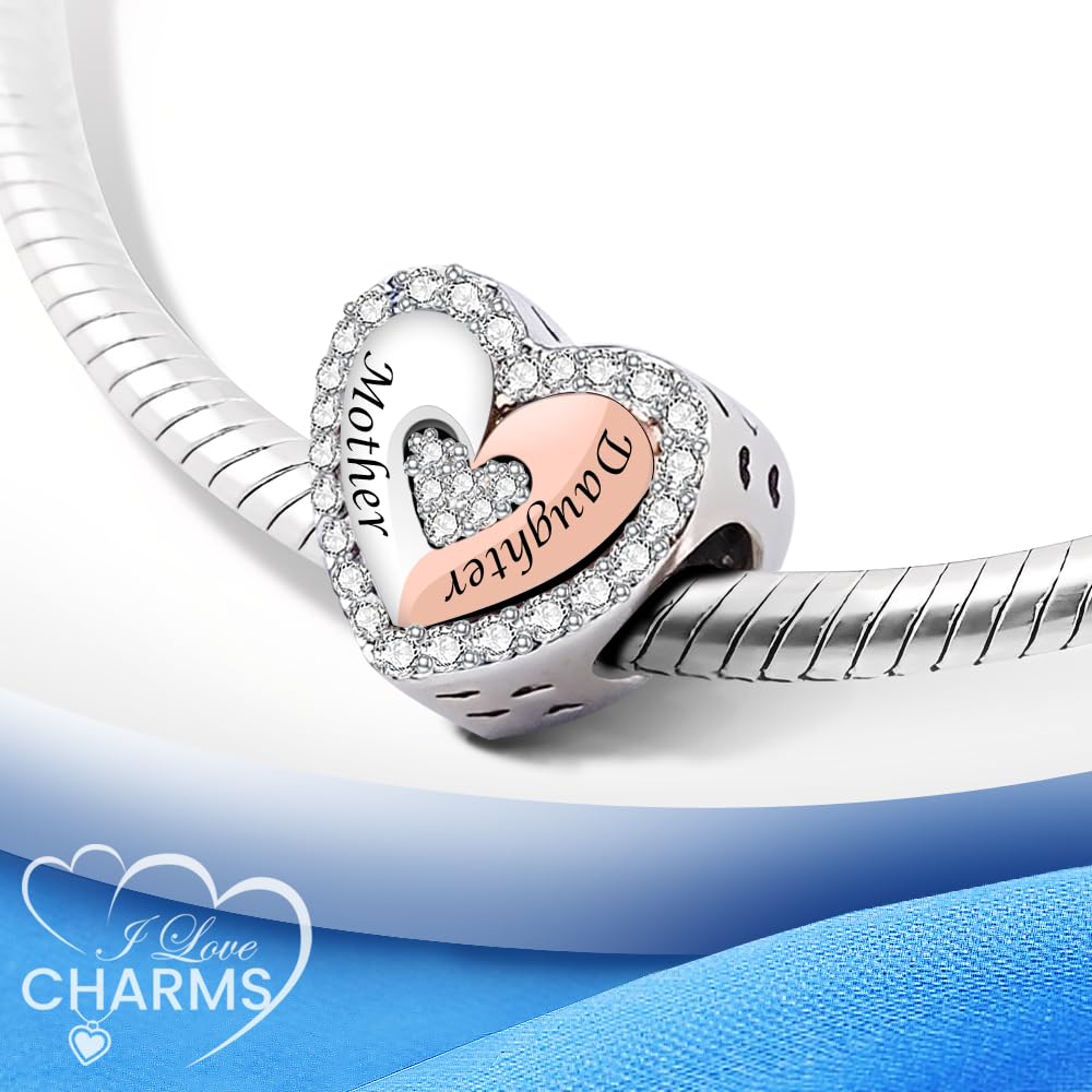 iLove Charms 925 Sterling Silver Mother Daughter Son Charm Heart Bead Jewellery Love Gift Mum