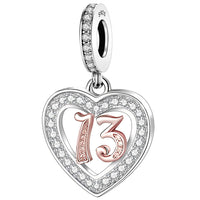 925 Sterling Silver 13 16 18 21 30 40 50 60 70 -13th 16th 18th 21st 30th 40th 50th 60th 70th Birthday Charm Heart Bead Jewellery Love Gift