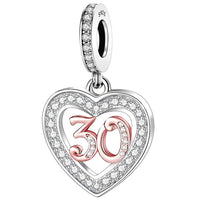 925 Sterling Silver 13 16 18 21 30 40 50 60 70 -13th 16th 18th 21st 30th 40th 50th 60th 70th Birthday Charm Heart Bead Jewellery Love Gift