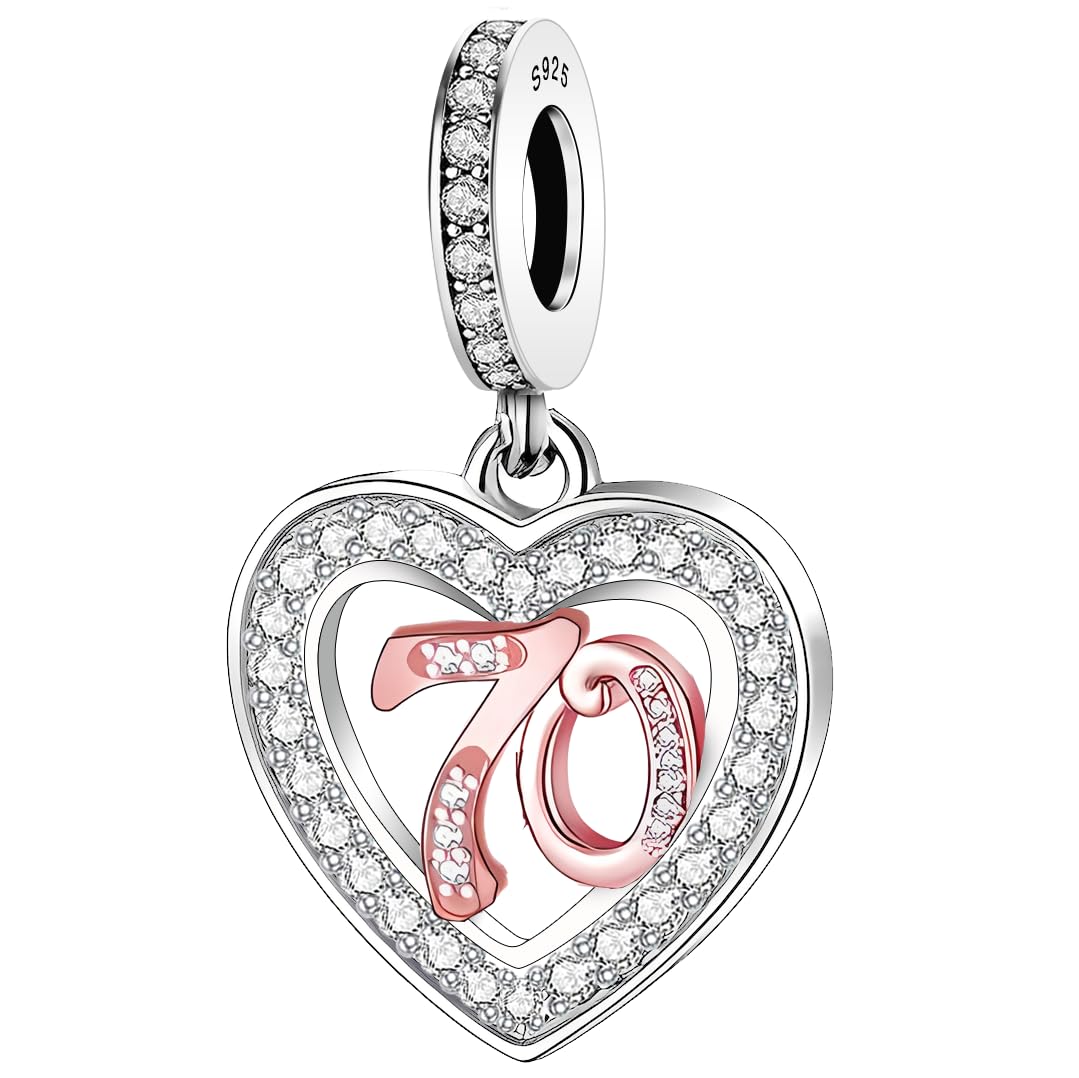 925 Sterling Silver 13 16 18 21 30 40 50 60 70 -13th 16th 18th 21st 30th 40th 50th 60th 70th Birthday Charm Heart Bead Jewellery Love Gift