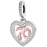 925 Sterling Silver 13 16 18 21 30 40 50 60 70 -13th 16th 18th 21st 30th 40th 50th 60th 70th Birthday Charm Heart Bead Jewellery Love Gift