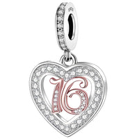 925 Sterling Silver 13 16 18 21 30 40 50 60 70 -13th 16th 18th 21st 30th 40th 50th 60th 70th Birthday Charm Heart Bead Jewellery Love Gift