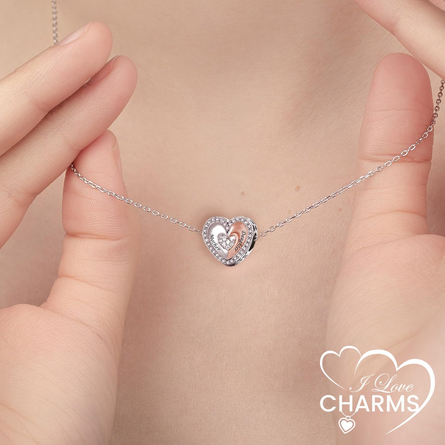 iLove Charms 925 Sterling Silver Mother Daughter Son Charm Heart Bead Jewellery Love Gift Mum