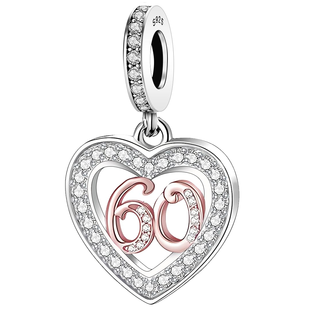 925 Sterling Silver 13 16 18 21 30 40 50 60 70 -13th 16th 18th 21st 30th 40th 50th 60th 70th Birthday Charm Heart Bead Jewellery Love Gift