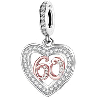 925 Sterling Silver 13 16 18 21 30 40 50 60 70 -13th 16th 18th 21st 30th 40th 50th 60th 70th Birthday Charm Heart Bead Jewellery Love Gift