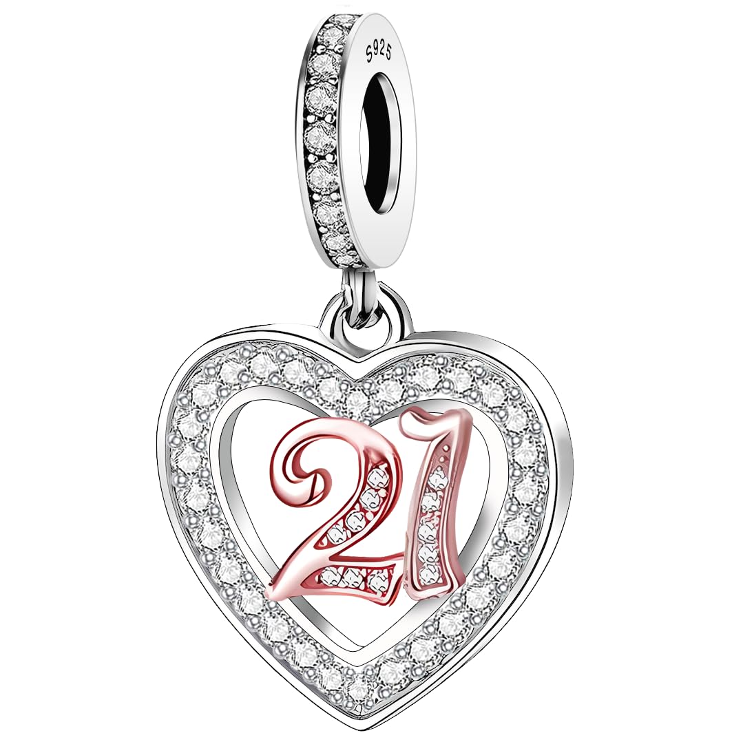 925 Sterling Silver 13 16 18 21 30 40 50 60 70 -13th 16th 18th 21st 30th 40th 50th 60th 70th Birthday Charm Heart Bead Jewellery Love Gift