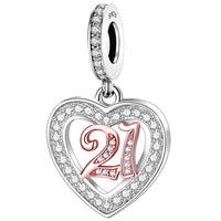 925 Sterling Silver 13 16 18 21 30 40 50 60 70 -13th 16th 18th 21st 30th 40th 50th 60th 70th Birthday Charm Heart Bead Jewellery Love Gift
