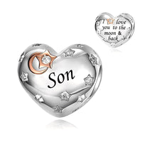 iLove Charms 925 Sterling Silver Charm for Nanny Nan Grandma Son Wife Dad Niece Mum Daughter I Love You To The Moon And Back Heart