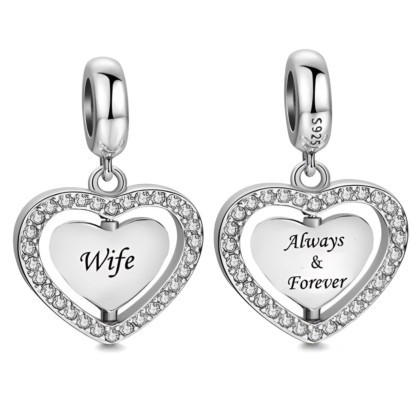 iLove Charms 925 Sterling Silver Charm Heart Wife Always & Forever Bead Jewellery Love Gift