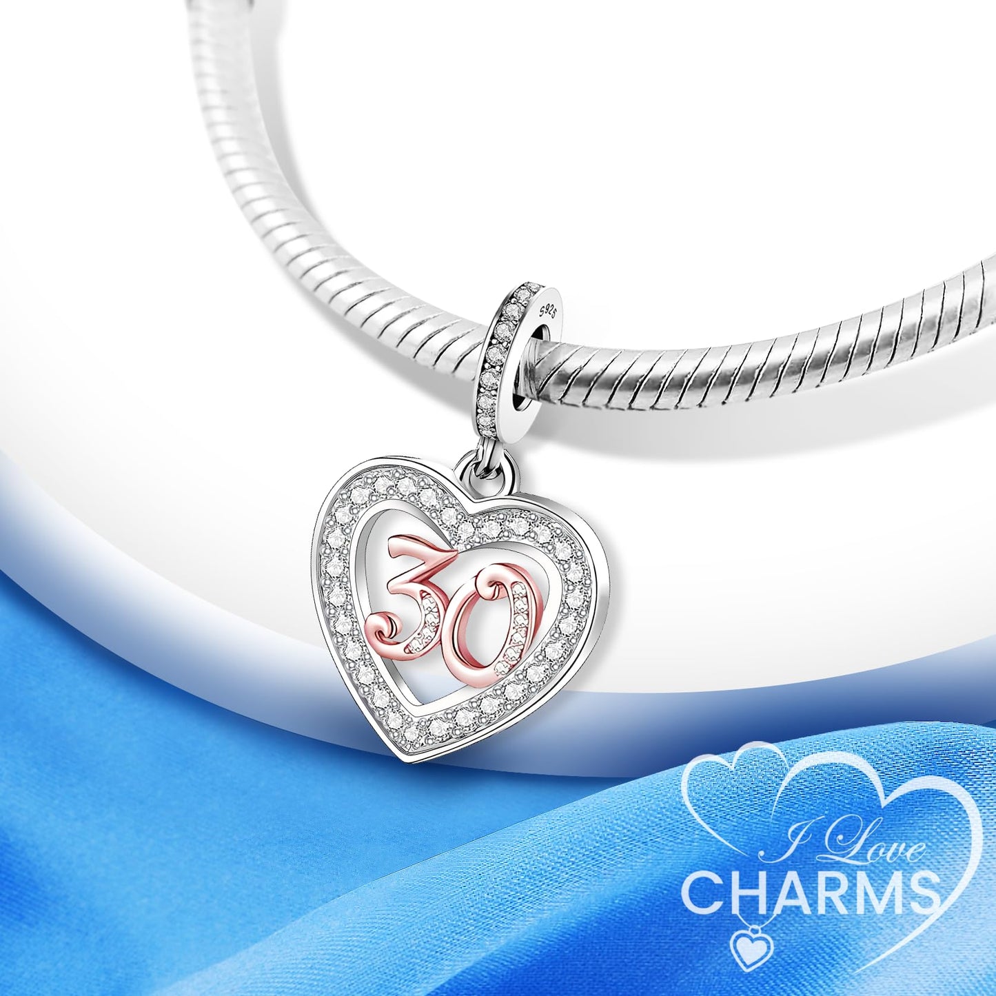925 Sterling Silver 13 16 18 21 30 40 50 60 70 -13th 16th 18th 21st 30th 40th 50th 60th 70th Birthday Charm Heart Bead Jewellery Love Gift
