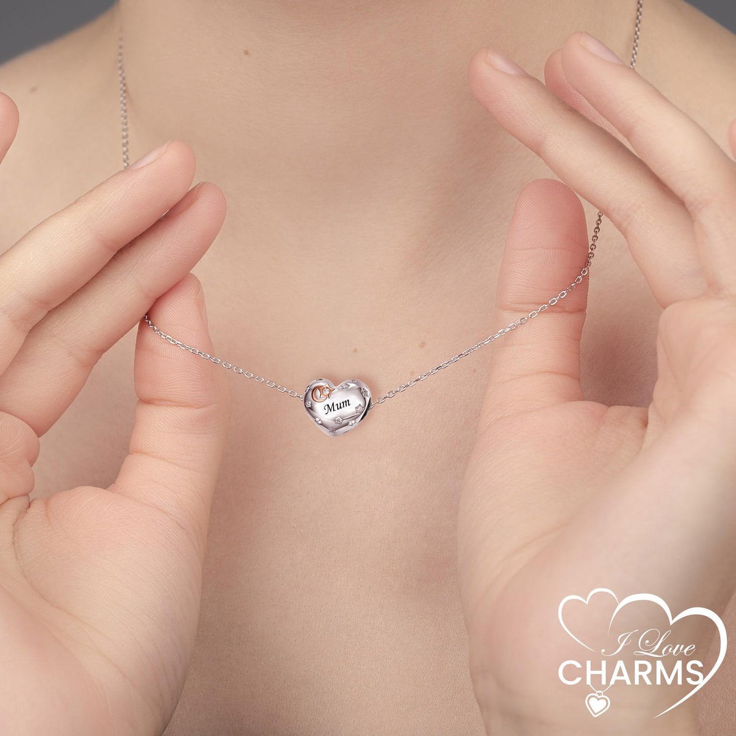 iLove Charms 925 Sterling Silver Charm for Nanny Nan Grandma Son Wife Dad Niece Mum Daughter I Love You To The Moon And Back Heart