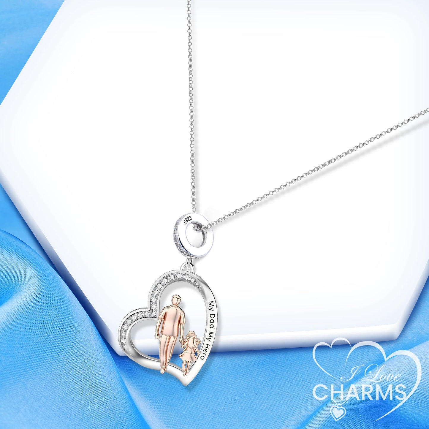 iLove Charms Original Charm Bracelet 925 Sterling Silver Dad And Daughter My Dad My Hero Jewellery Gift for Father