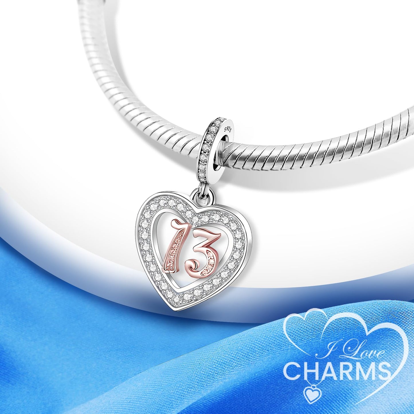 925 Sterling Silver 13 16 18 21 30 40 50 60 70 -13th 16th 18th 21st 30th 40th 50th 60th 70th Birthday Charm Heart Bead Jewellery Love Gift