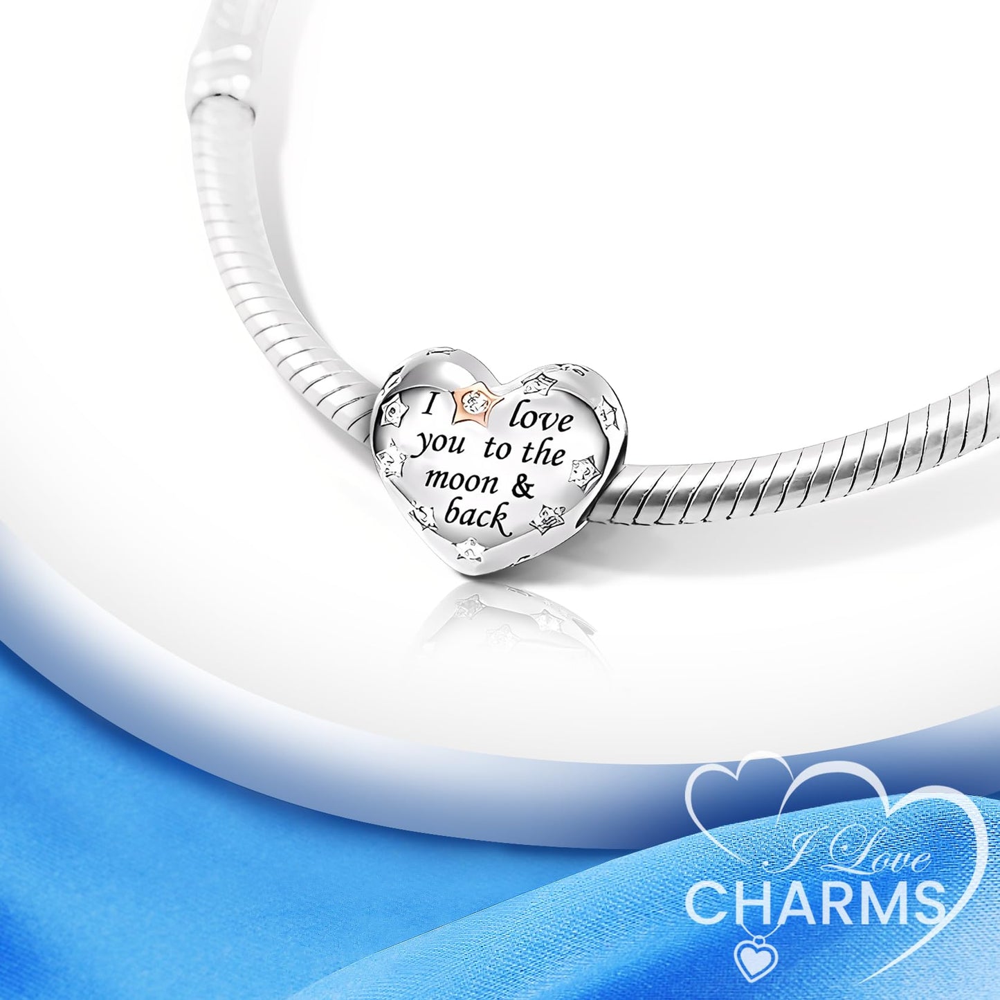 iLove Charms 925 Sterling Silver Charm for Nanny Nan Grandma Son Wife Dad Niece Mum Daughter I Love You To The Moon And Back Heart