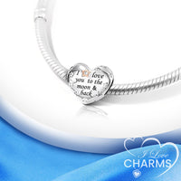 iLove Charms 925 Sterling Silver Charm for Nanny Nan Grandma Son Wife Dad Niece Mum Daughter I Love You To The Moon And Back Heart