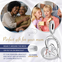 iLove Charms 925 Sterling Silver Charm I Love You Mum Daughter Mother Heart Bead Jewellery Love Gift