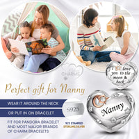 iLove Charms 925 Sterling Silver Charm for Nanny Nan Grandma Son Wife Dad Niece Mum Daughter I Love You To The Moon And Back Heart