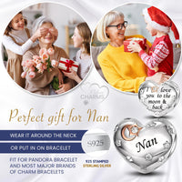iLove Charms 925 Sterling Silver Charm for Nanny Nan Grandma Son Wife Dad Niece Mum Daughter I Love You To The Moon And Back Heart