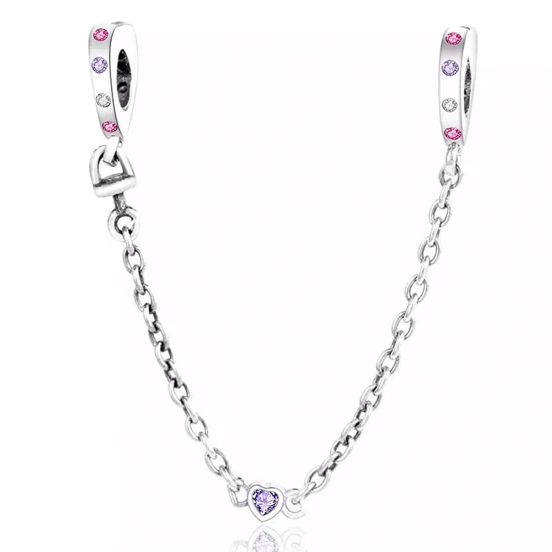 💝 Safety Chain Charm 925 Sterling Silver Gift Bracelet with Purple Heart