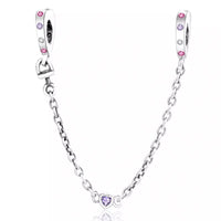 💝 Safety Chain Charm 925 Sterling Silver Gift Bracelet with Purple Heart