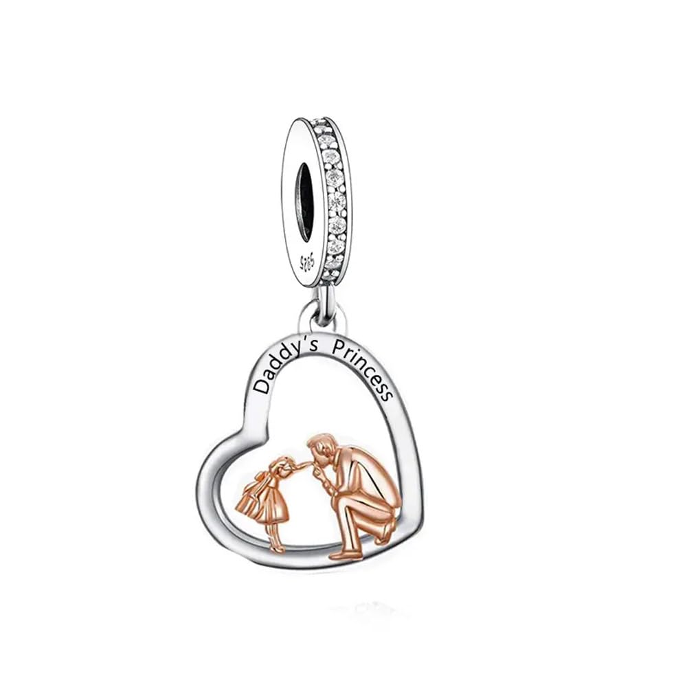 💝 Daddy's Princess Charm 925 Sterling Silver Dad And Daughter Heart Love Gift