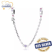 💝 Safety Chain Charm 925 Sterling Silver Gift Bracelet with Purple Heart