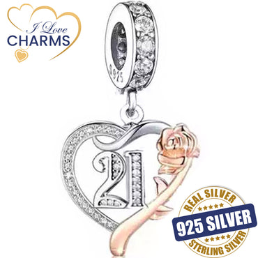 💝 21st Birthday Charm 925 Sterling Silver Number 21 Anniversary Heart Love Gift