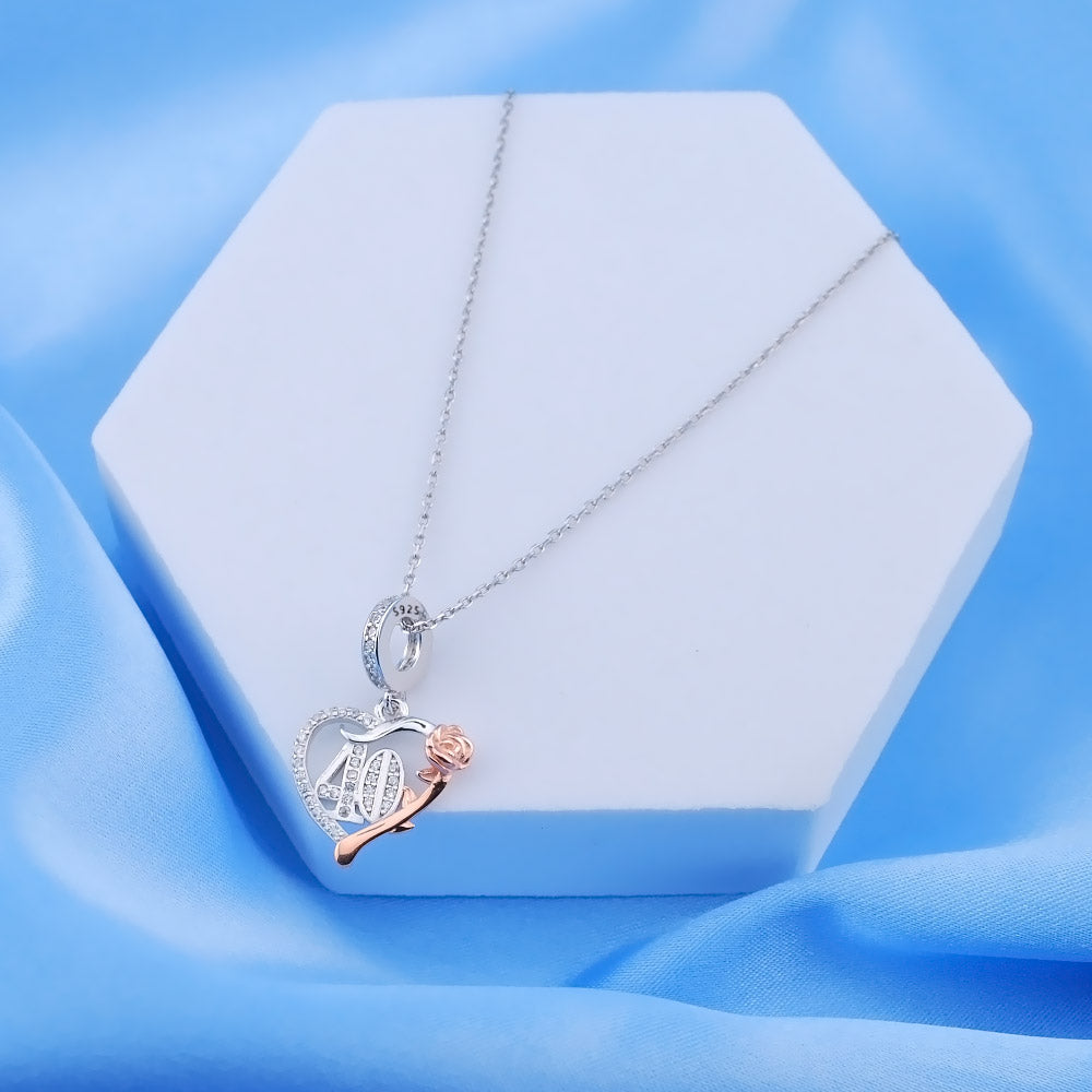 💝 40th Birthday Charm 925 Sterling Silver 40 Heart Rose Love Anniversary Gift