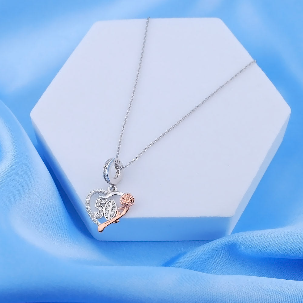 💝 50th Birthday Charm 925 Sterling Silver Number 50 Anniversary Heart Love Gift