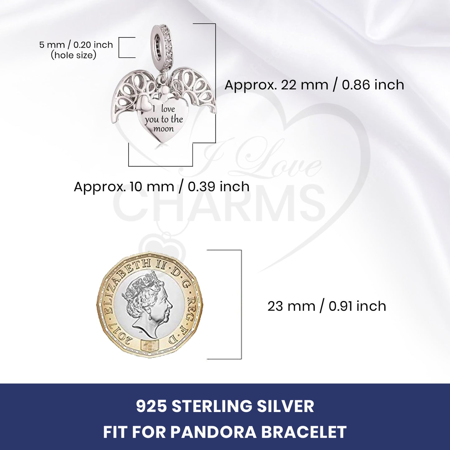 💝 Charm I Love you To The Moon and Back 925 Sterling Silver Love Gift Heart