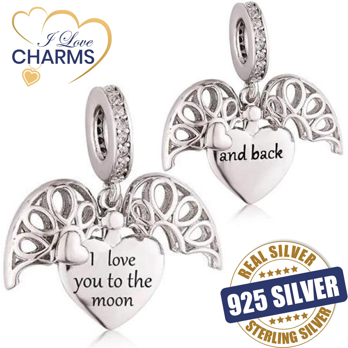 💝 Charm I Love you To The Moon and Back 925 Sterling Silver Love Gift Heart
