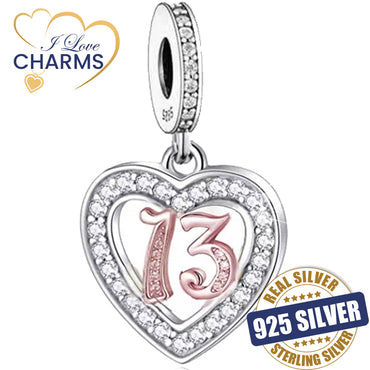 💝 13th Birthday Charm 925 Sterling Silver Number 13 Heart Love Anniversary Gift