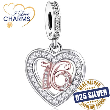 💝 16th Birthday Charm 925 Sterling Silver Number 16 Heart Love Anniversary Gift