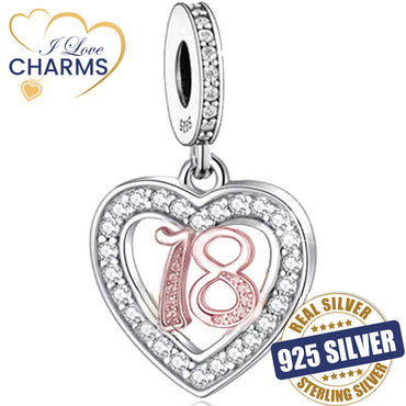 💝 18th Birthday Charm 925 Sterling Silver Number 18 Heart Love Anniversary Gift