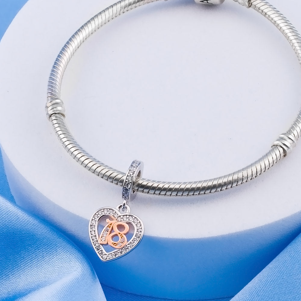💝 18th Birthday Charm 925 Sterling Silver Number 18 Heart Love Anniversary Gift