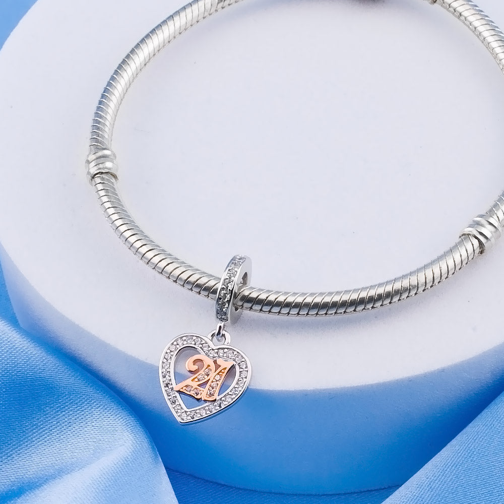 💝 21st Birthday Charm 925 Sterling Silver Number 21 Heart Love Anniversary Gift