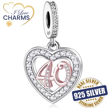 💝 40th Birthday Charm 925 Sterling Silver Number 40 Heart Love Anniversary Gift