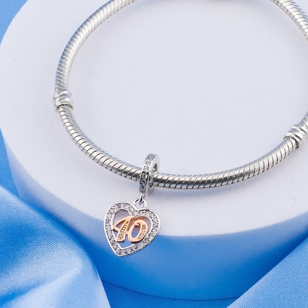 💝 40th Birthday Charm 925 Sterling Silver Number 40 Heart Love Anniversary Gift