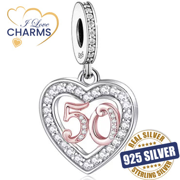 💝 50th Birthday Charm 925 Sterling Silver Number 50 Heart Love Anniversary Gift